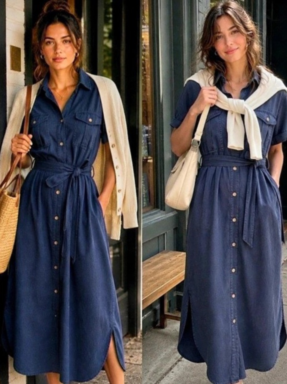Teddi Rose Utility Shirt Dress Midi Shirt Dress in Blue Size Small